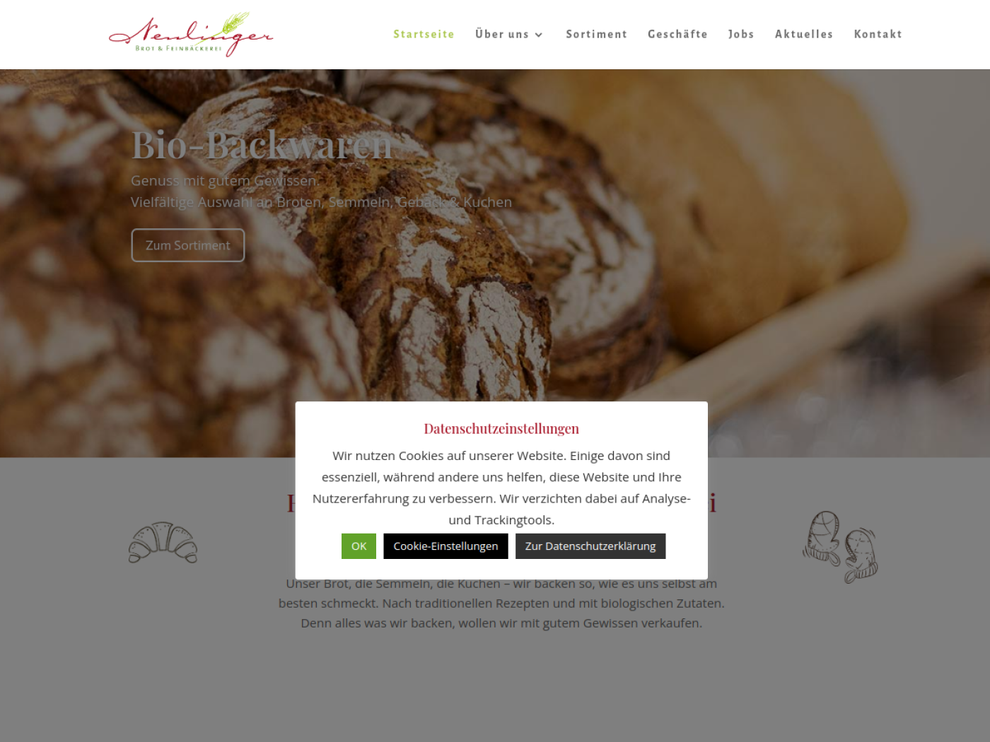 Website-Screenshot von Bäckerei Neulinger