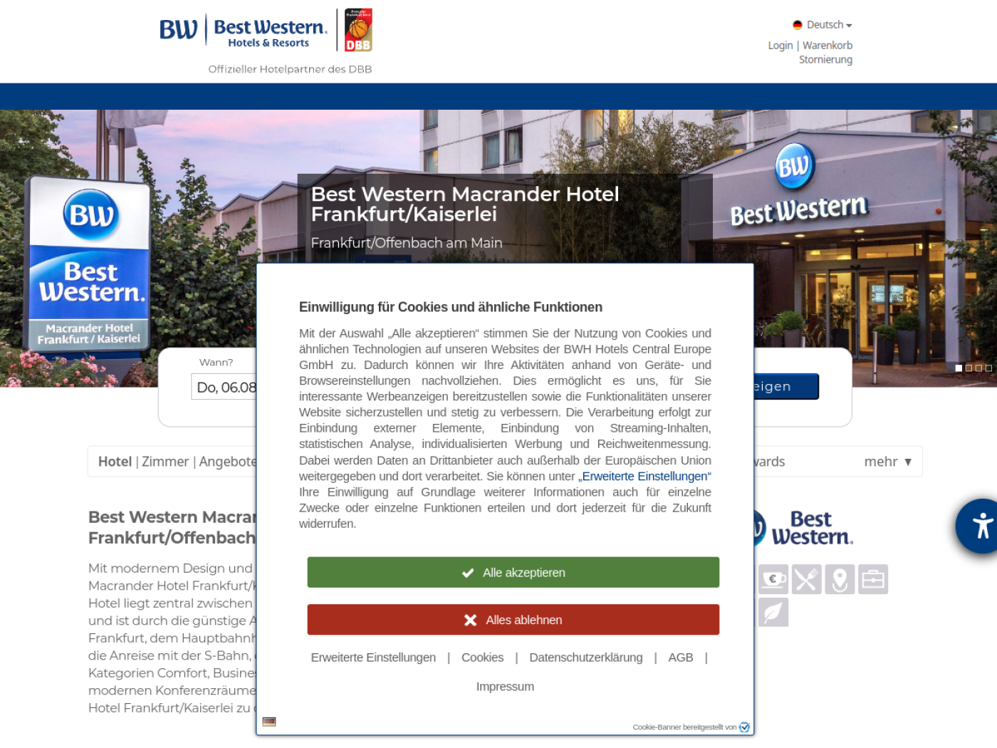 Website-Screenshot von Best Western