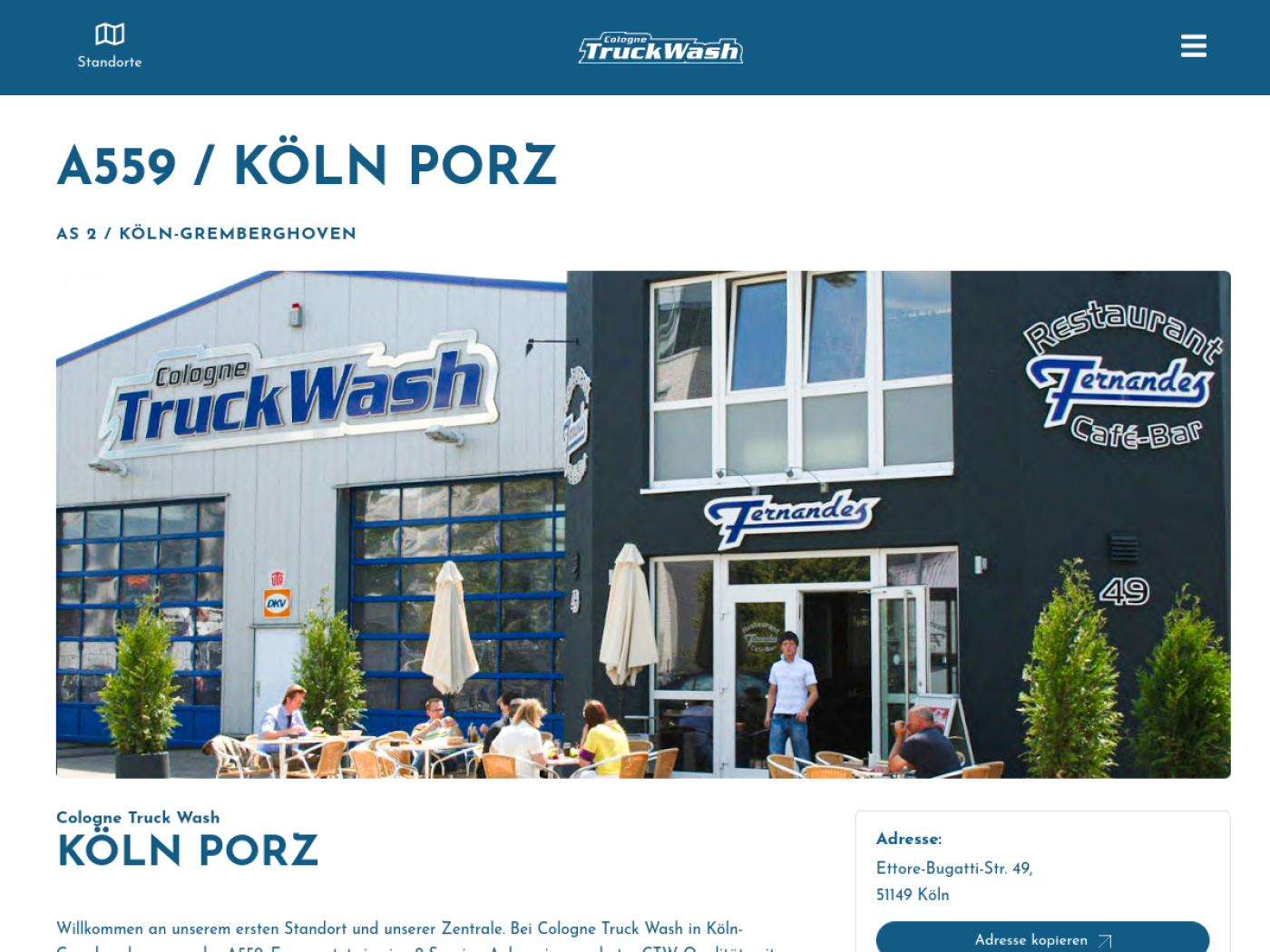 Website-Screenshot von Cologne Truck Wash