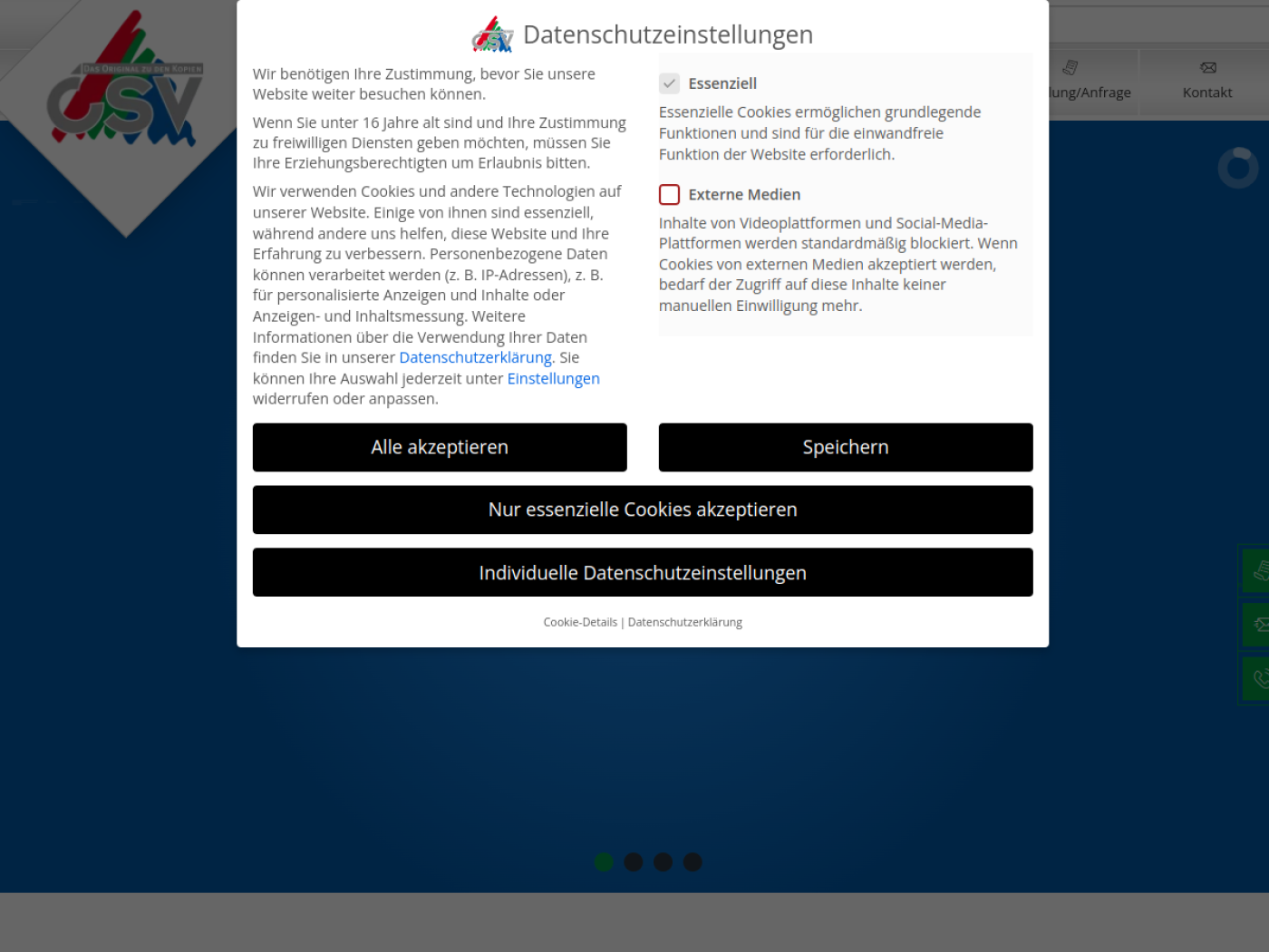Website-Screenshot von CSV
