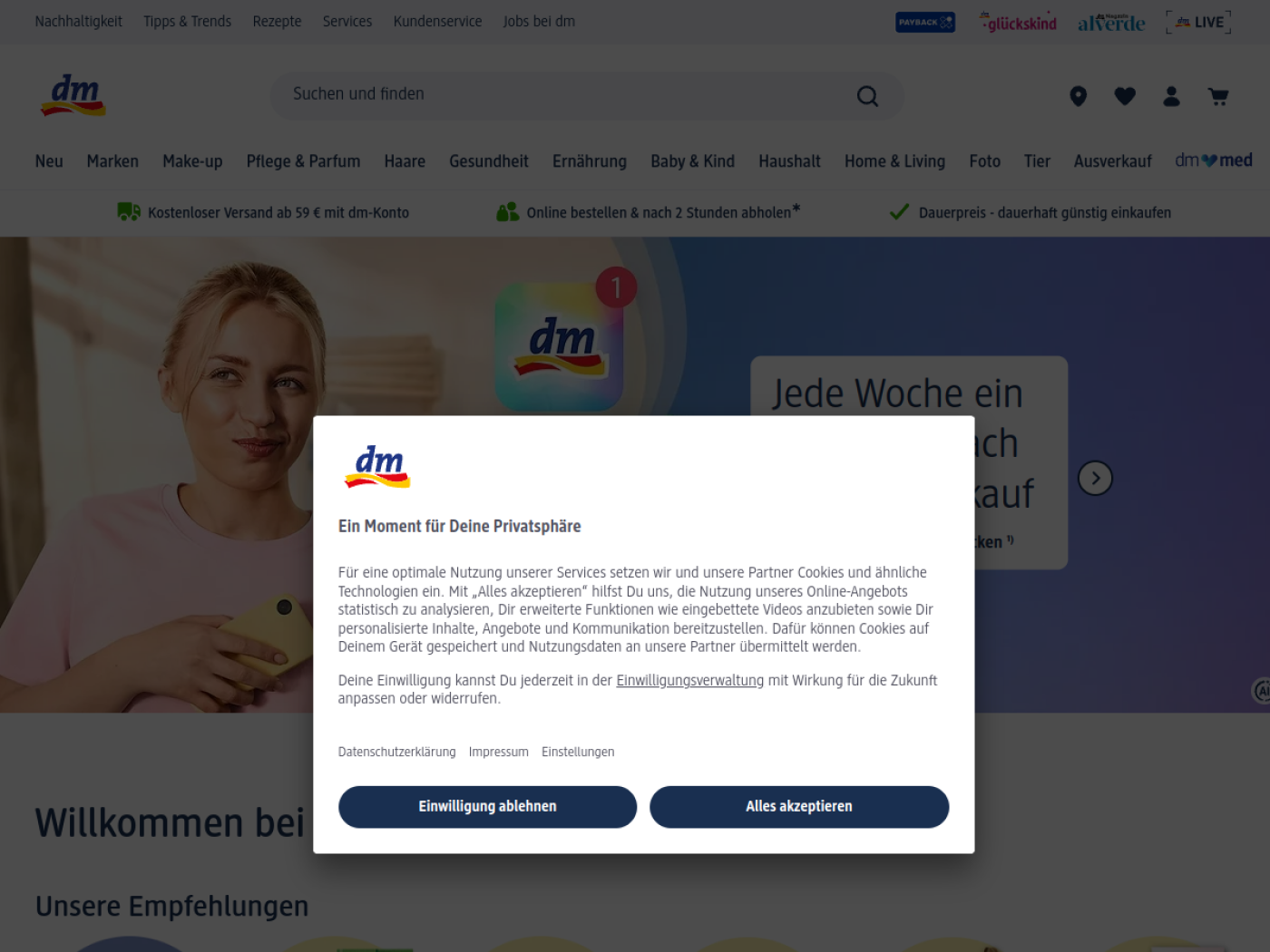 Website-Screenshot von dm