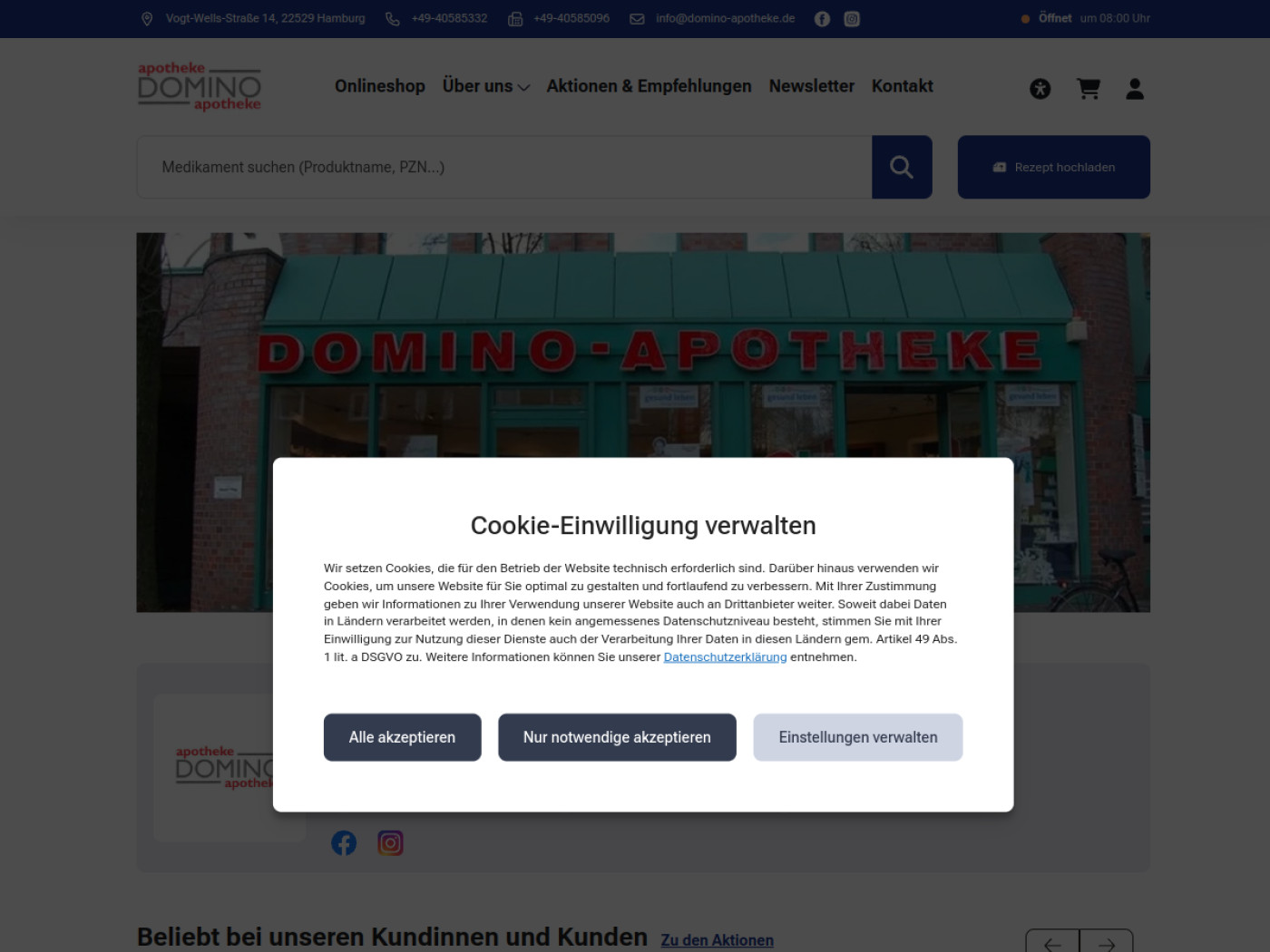 Website-Screenshot von Domino-Apotheke