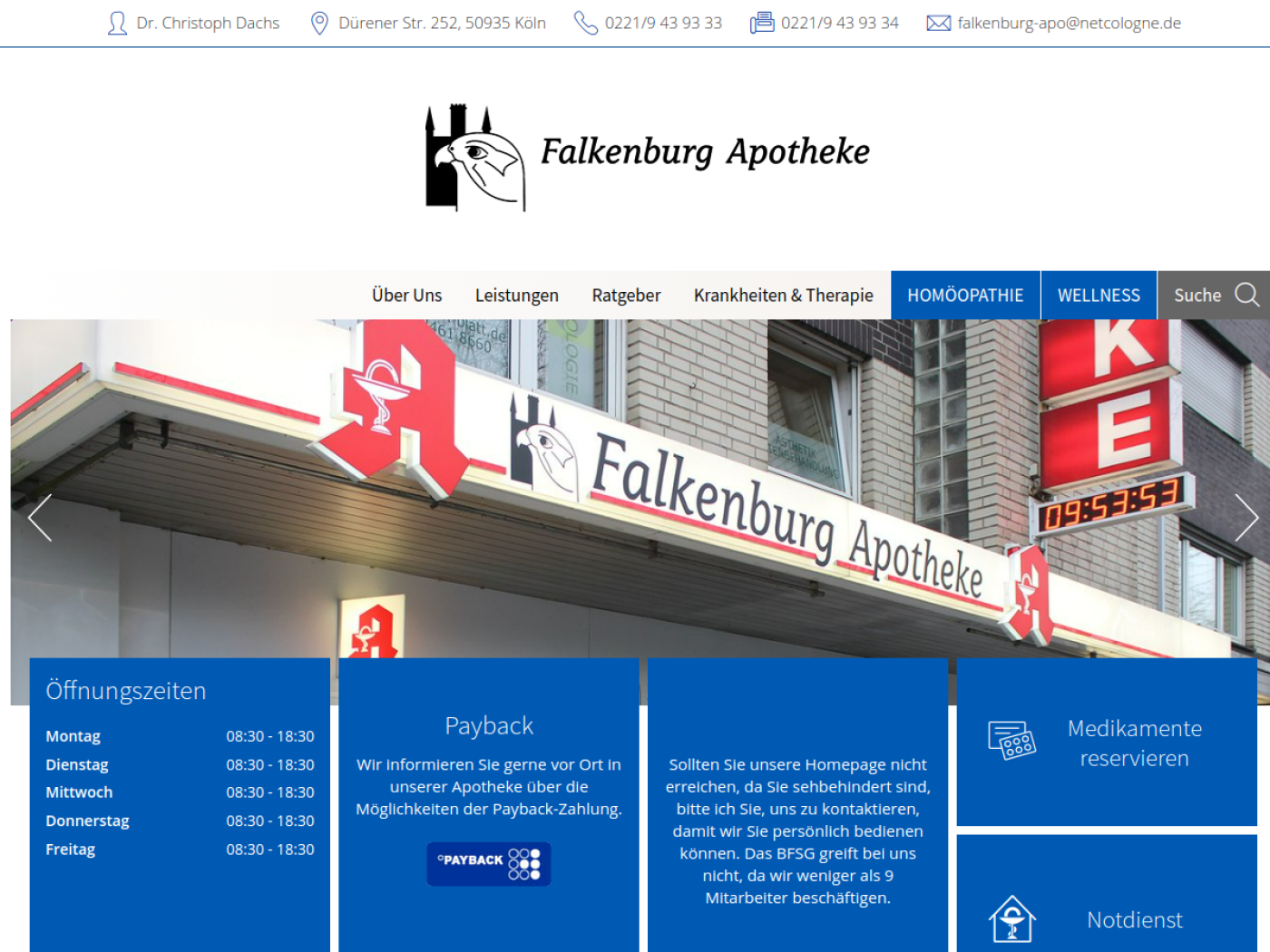 Website-Screenshot von Falkenburg-Apotheke