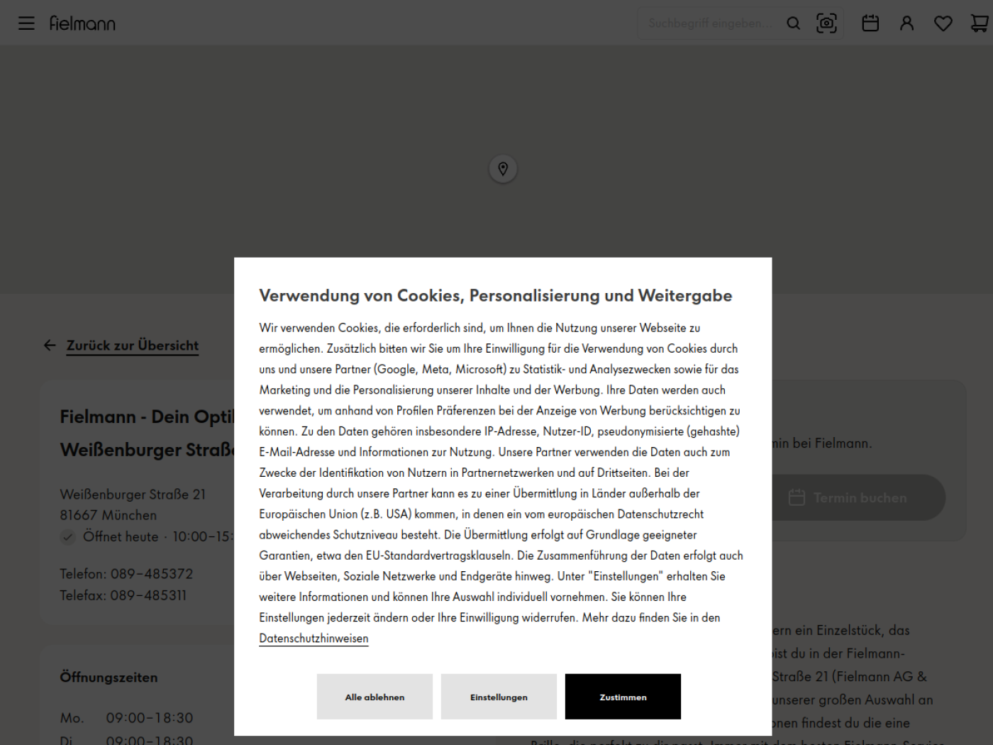 Website-Screenshot von Fielmann