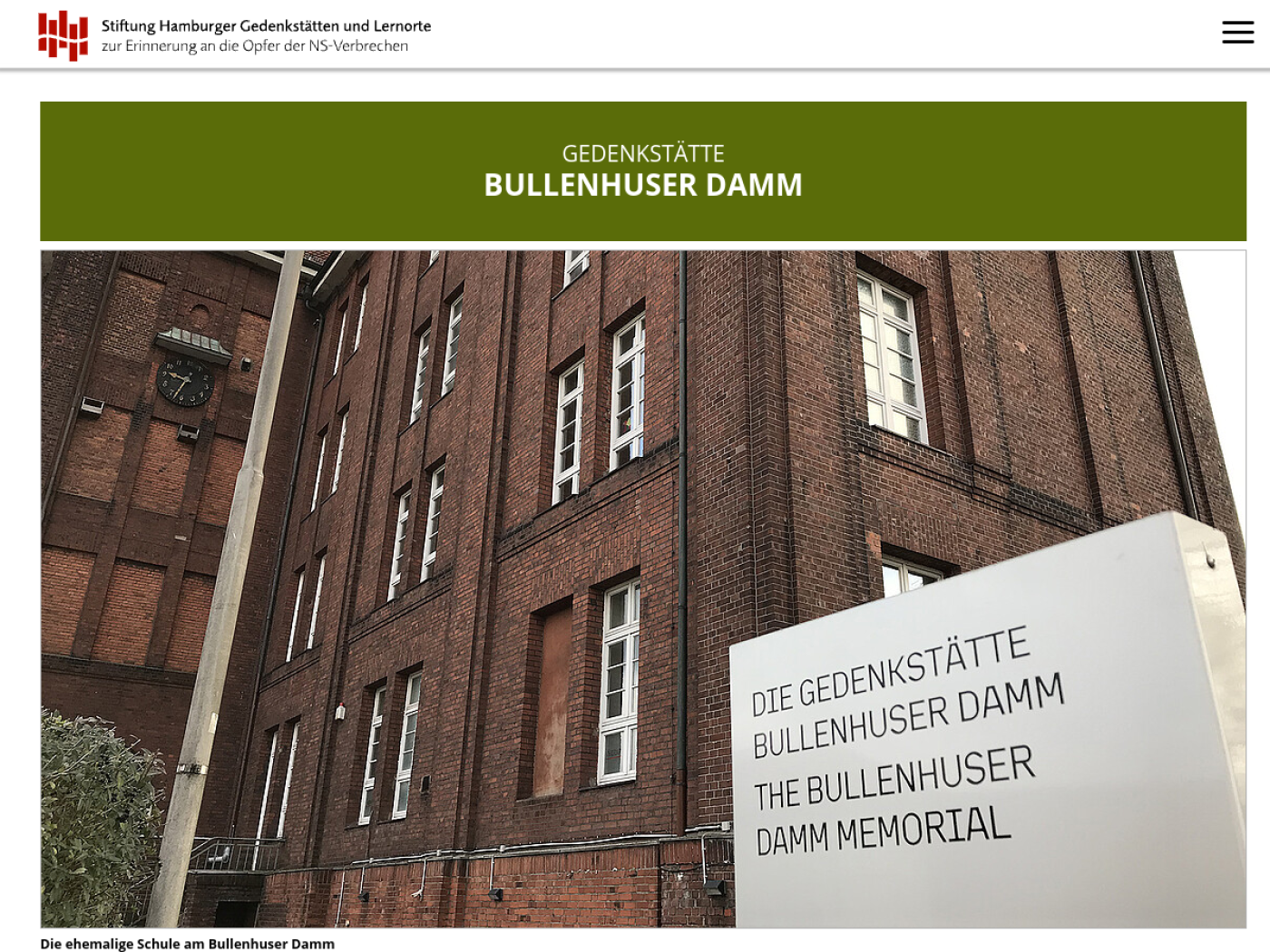 Website-Screenshot von Gedenkstätte Bullenhuser Damm