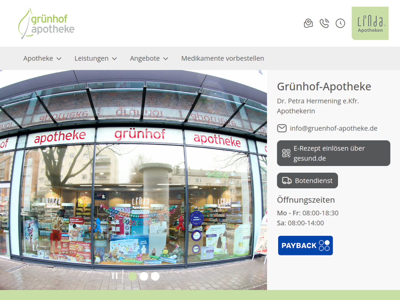 Website-Screenshot von Grünhof Apotheke