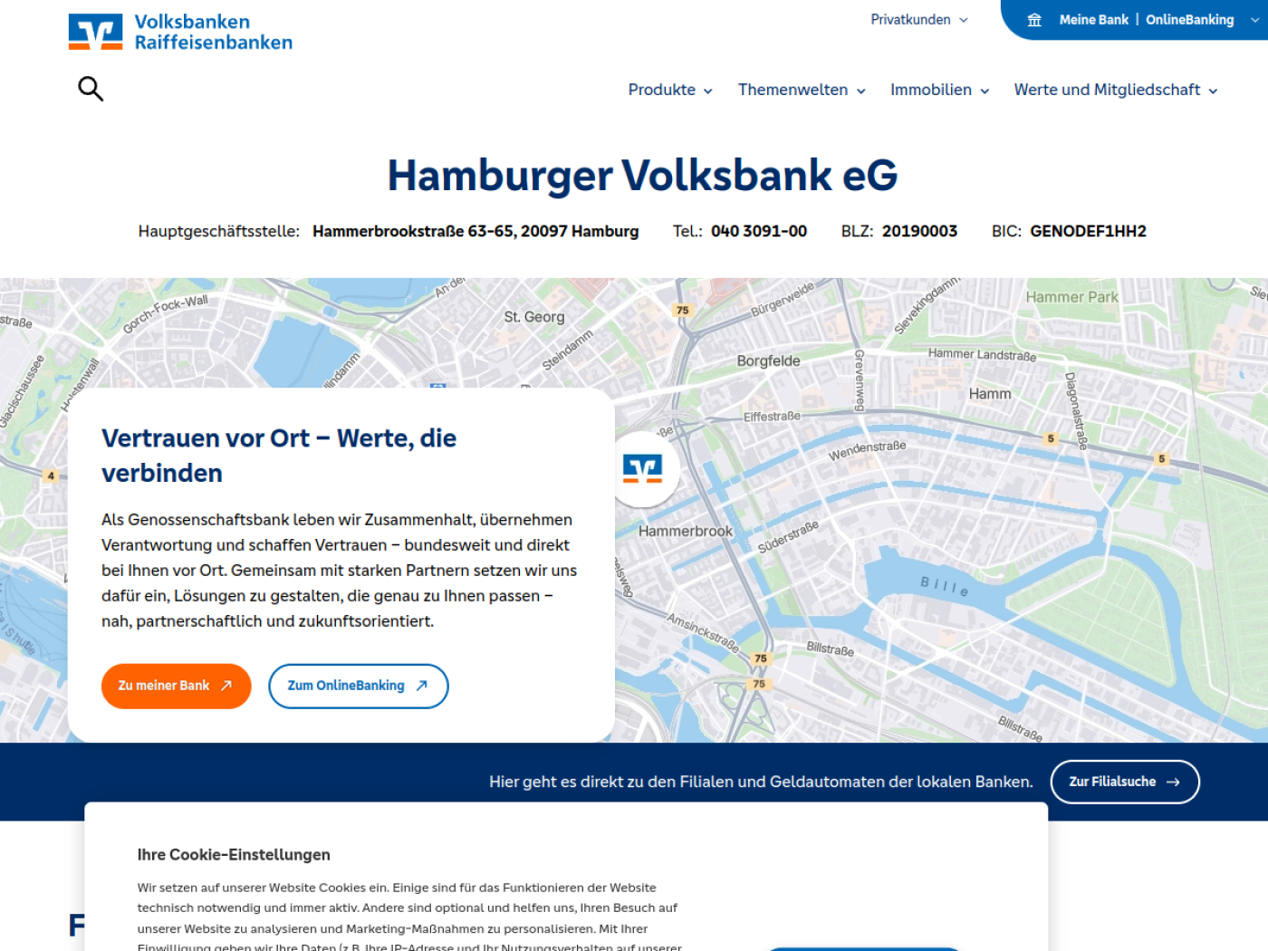 Website-Screenshot von Hamburger Volksbank