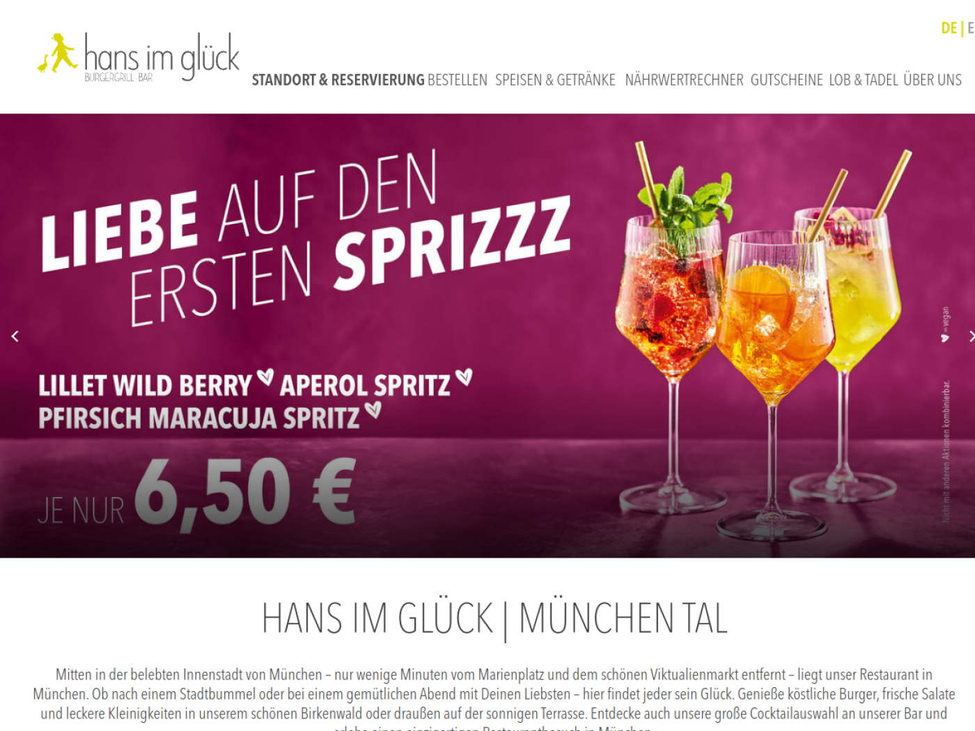 Website-Screenshot von Hans im Glück