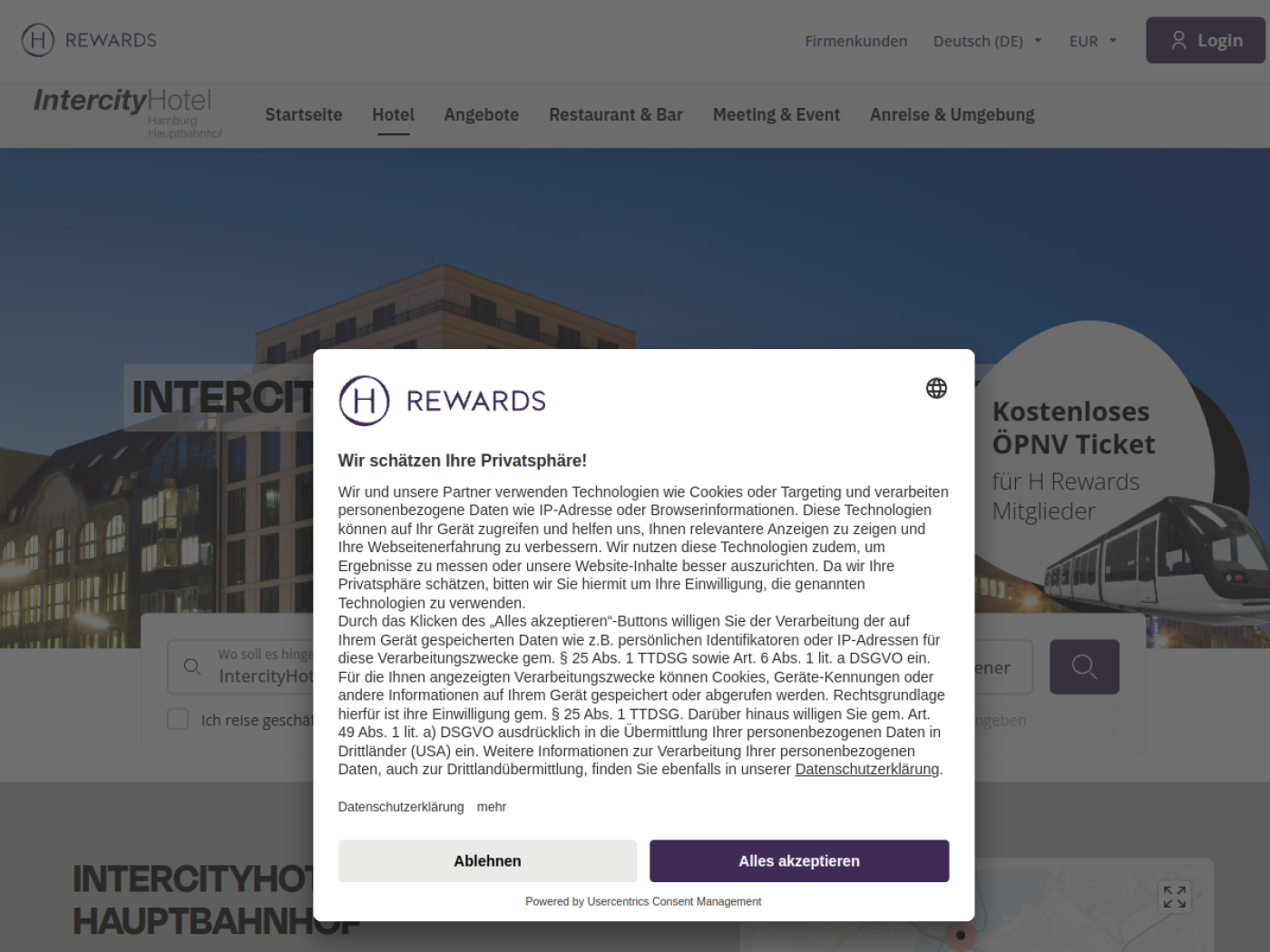 Website-Screenshot von IntercityHotel