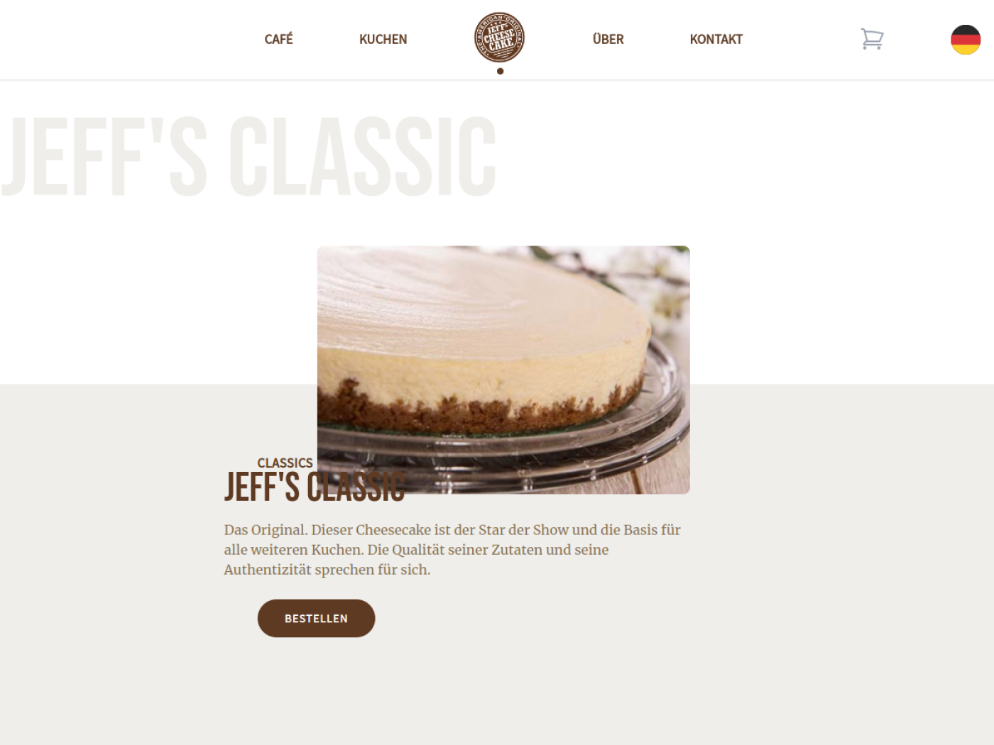 Website-Screenshot von Jeff's Cheesecake Café