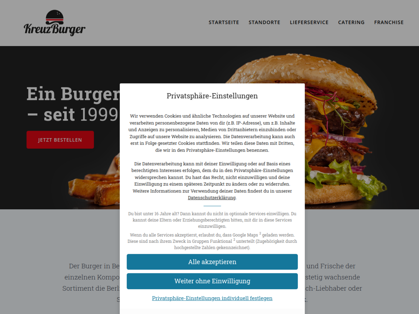Website-Screenshot von Kreuzburger