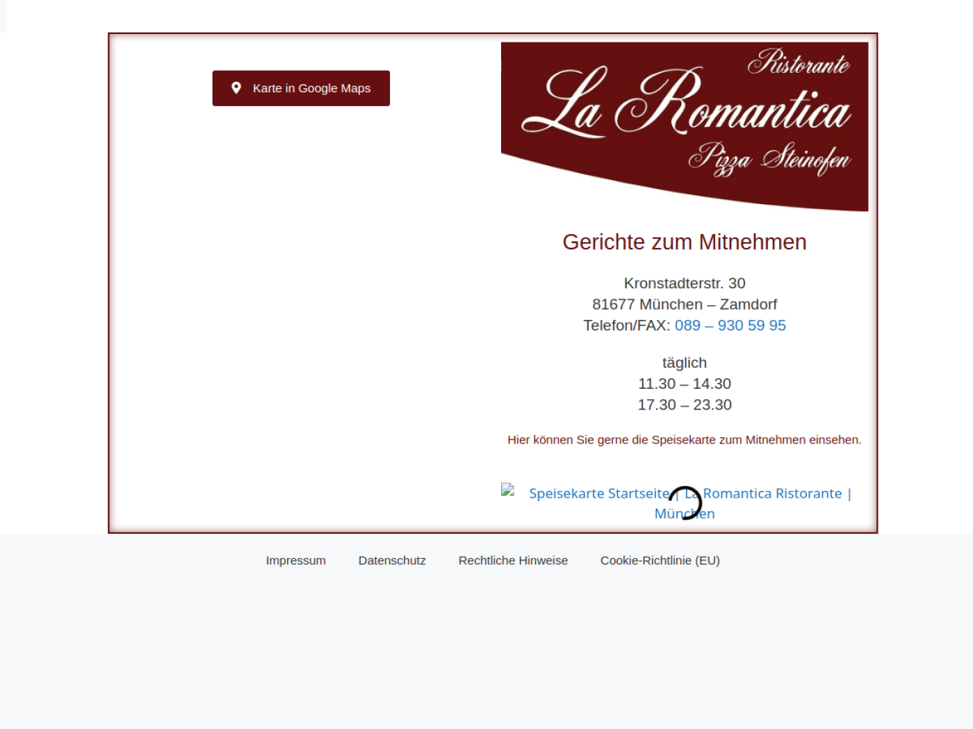 Website-Screenshot von La Romantica