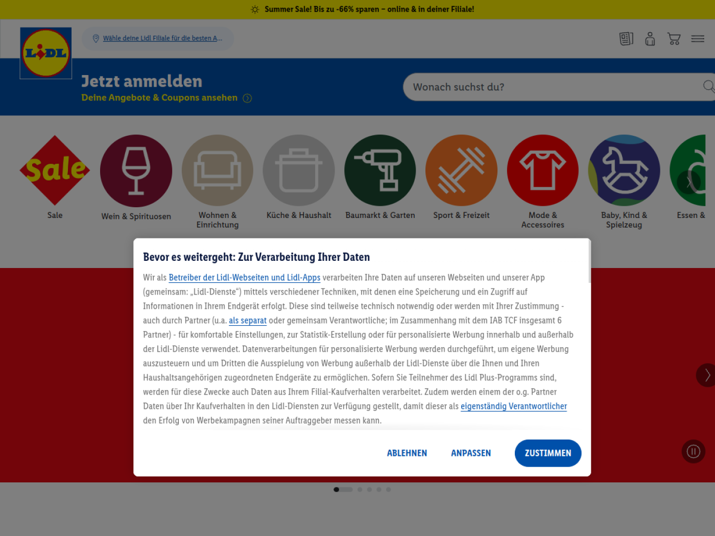 Website-Screenshot von Lidl