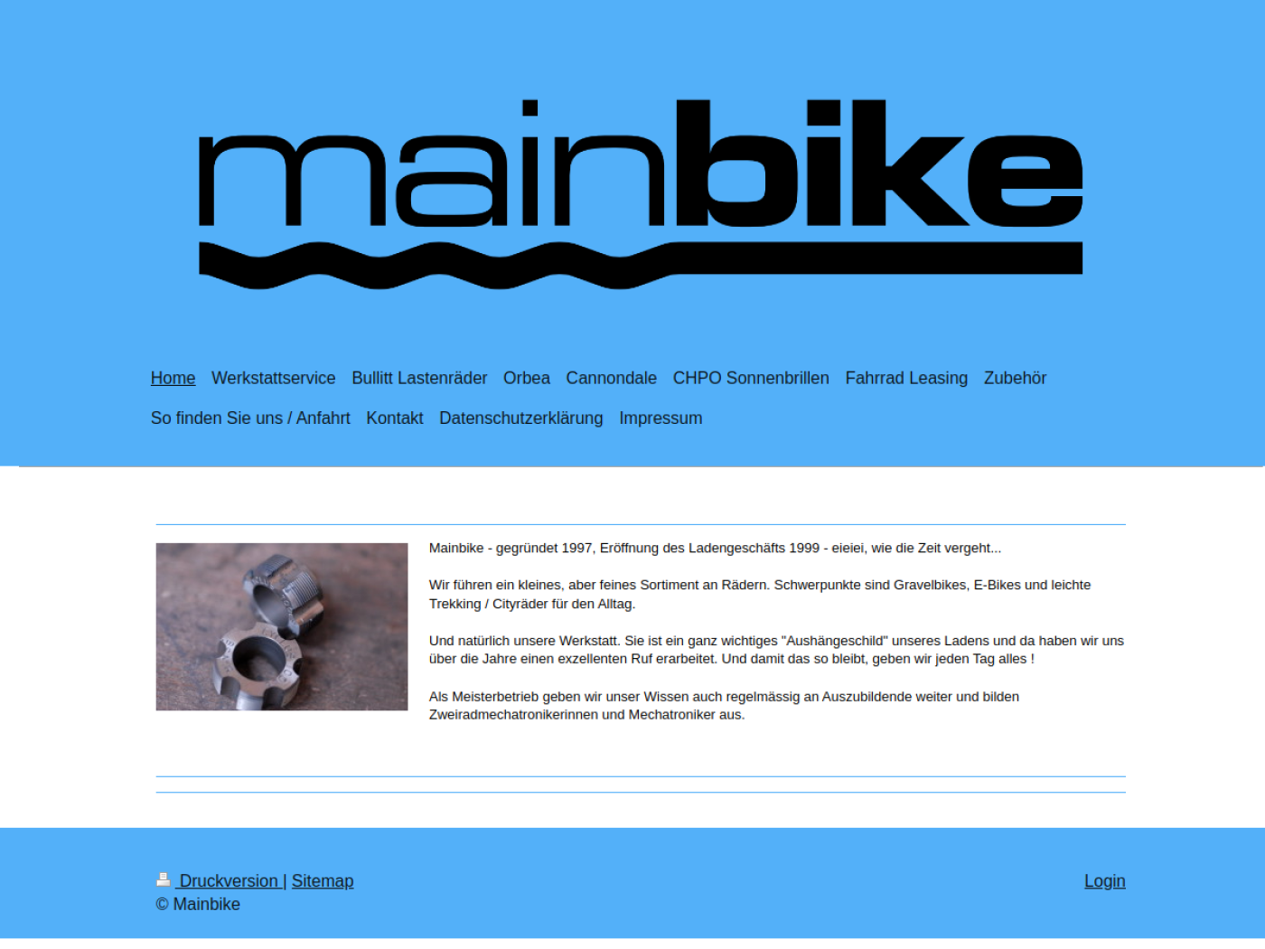 Website-Screenshot von Main Bike