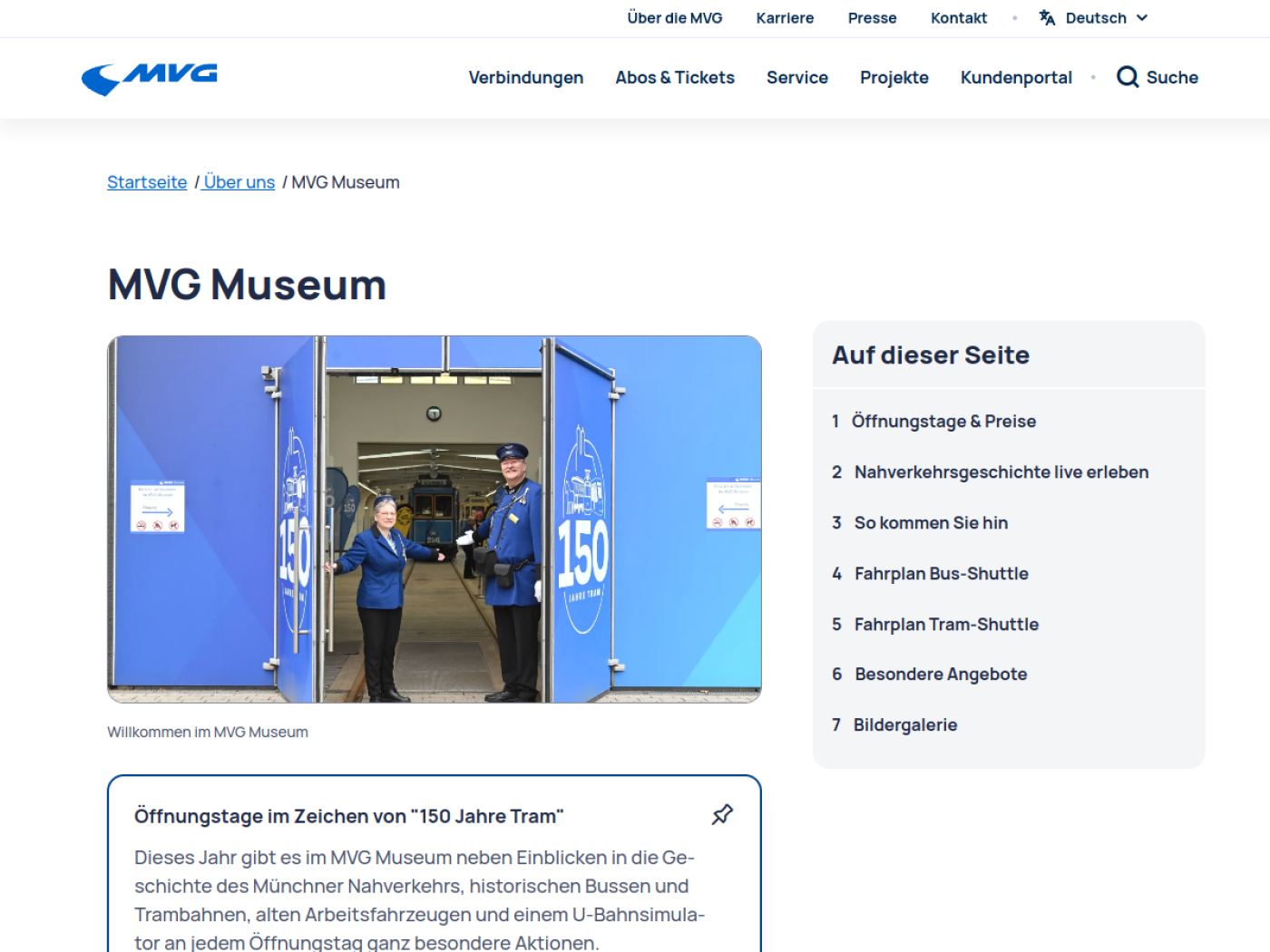Website-Screenshot von MVG-Museum