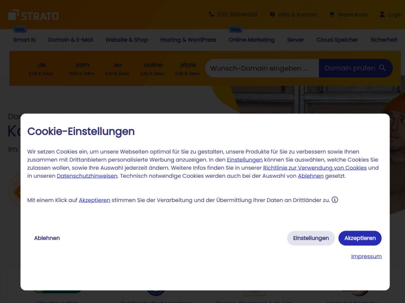 Website-Screenshot von STRATO