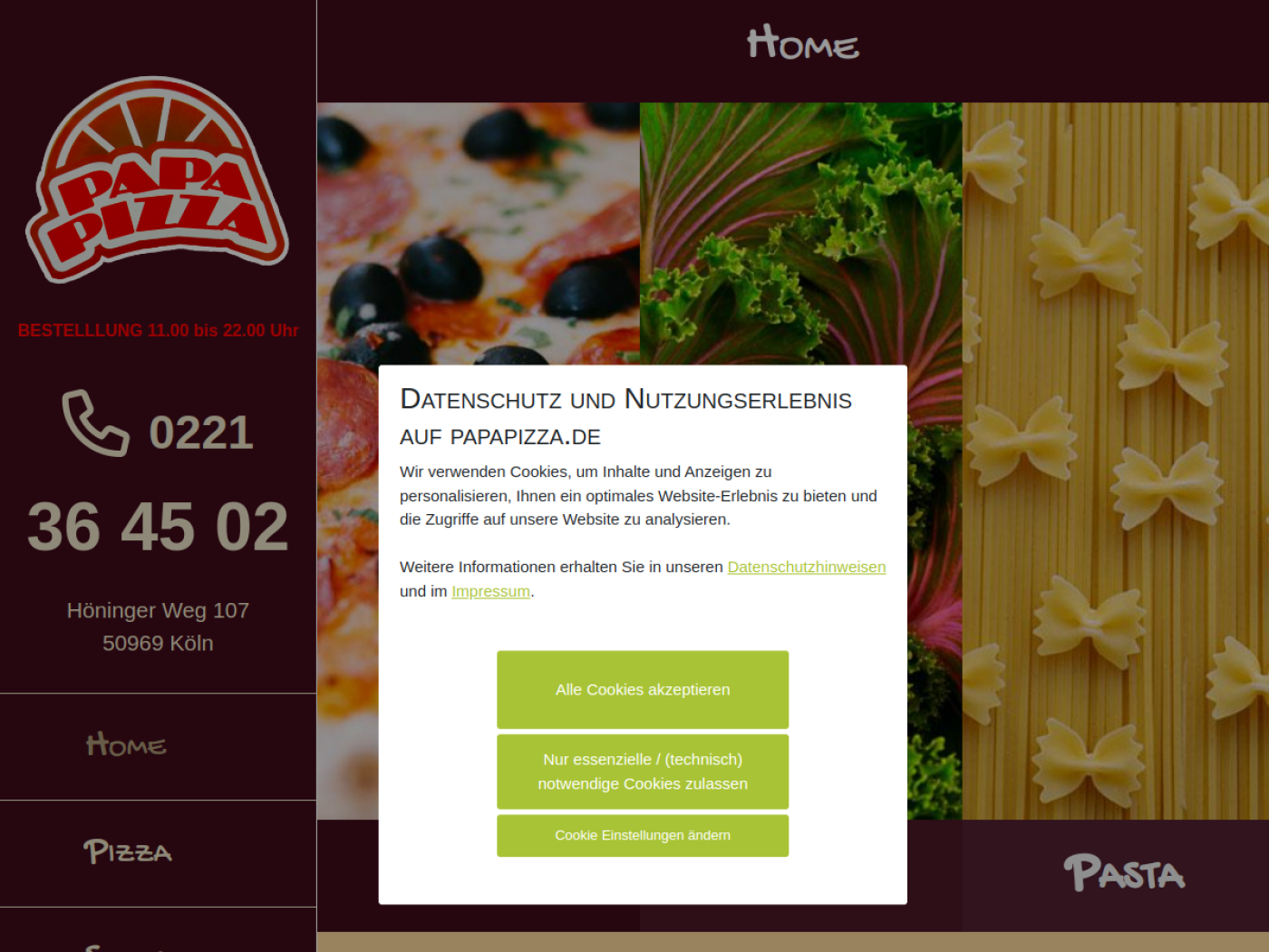 Website-Screenshot von Papa-Pizza
