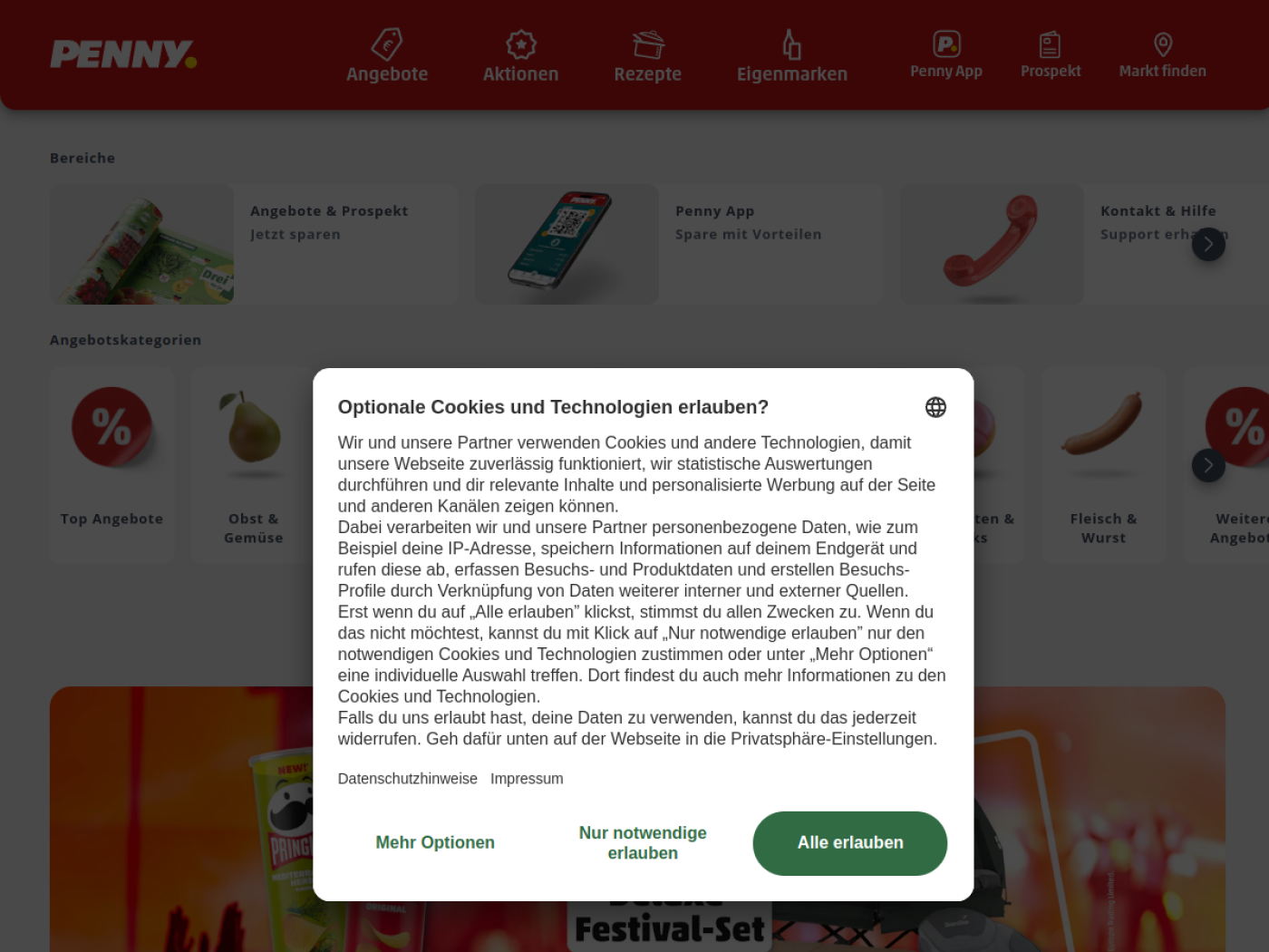 Website-Screenshot von Penny