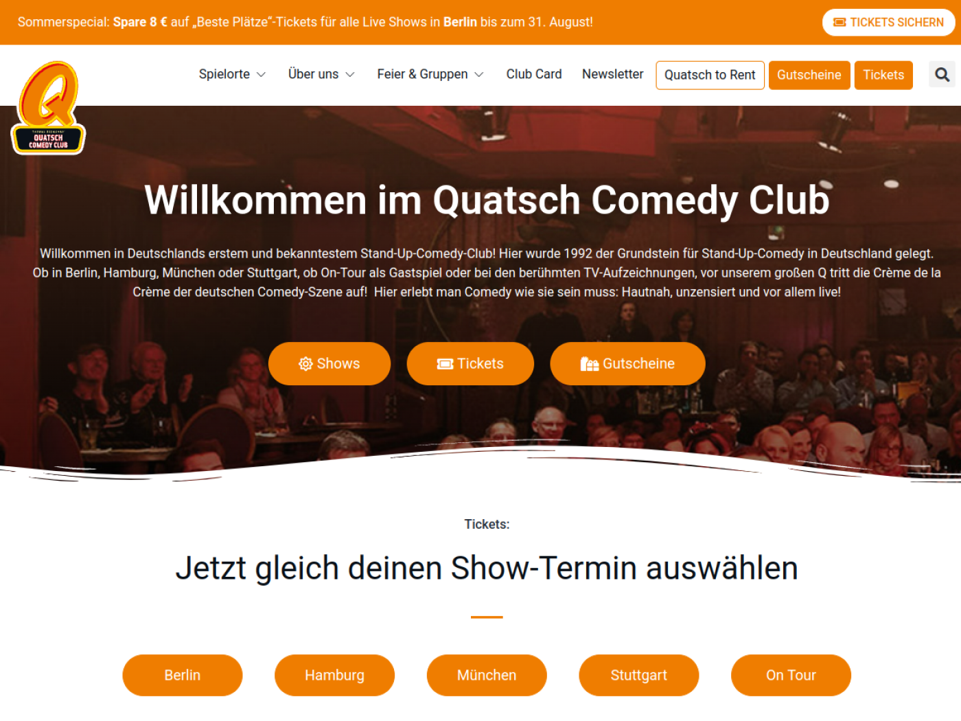 Website-Screenshot von Quatsch Comedy Club