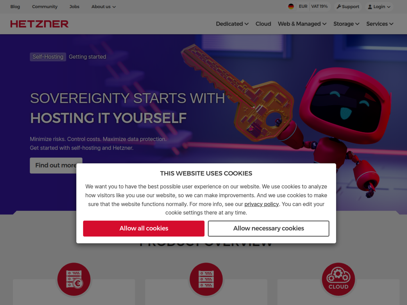 Website-Screenshot von Hetzner Online