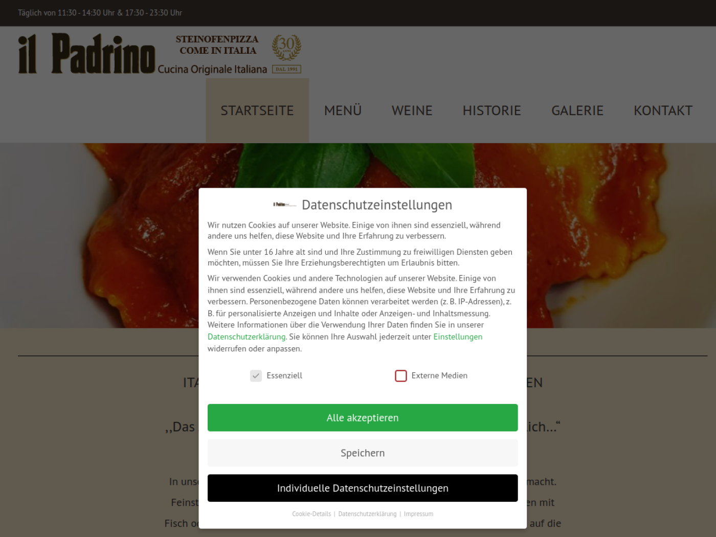 Website-Screenshot von Ristorante il Padrino