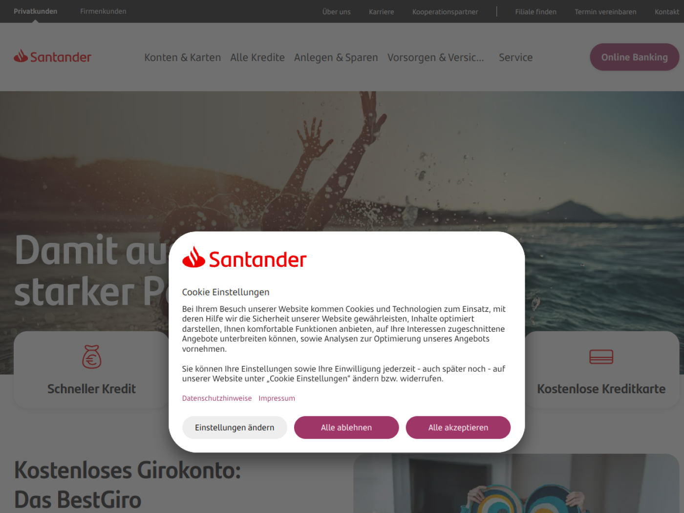 Website-Screenshot von Santander