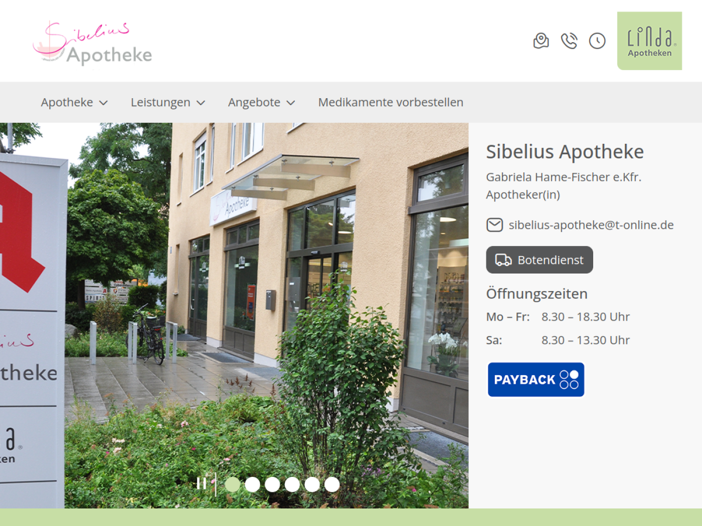 Website-Screenshot von Sibelius-Apotheke