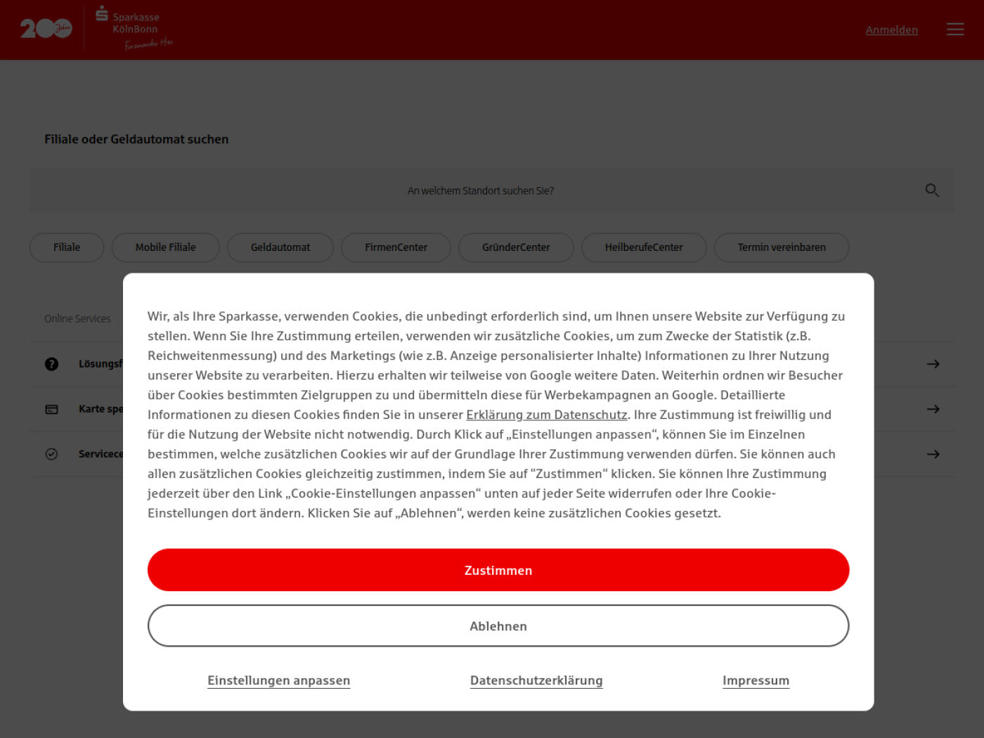 Website-Screenshot von Sparkasse KölnBonn