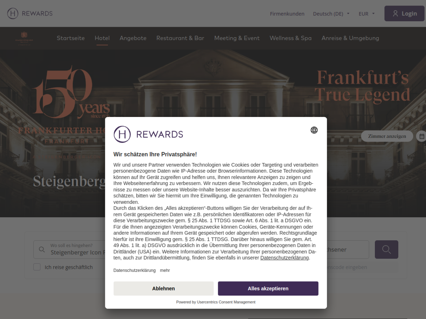 Website-Screenshot von Steigenberger Frankfurter Hof