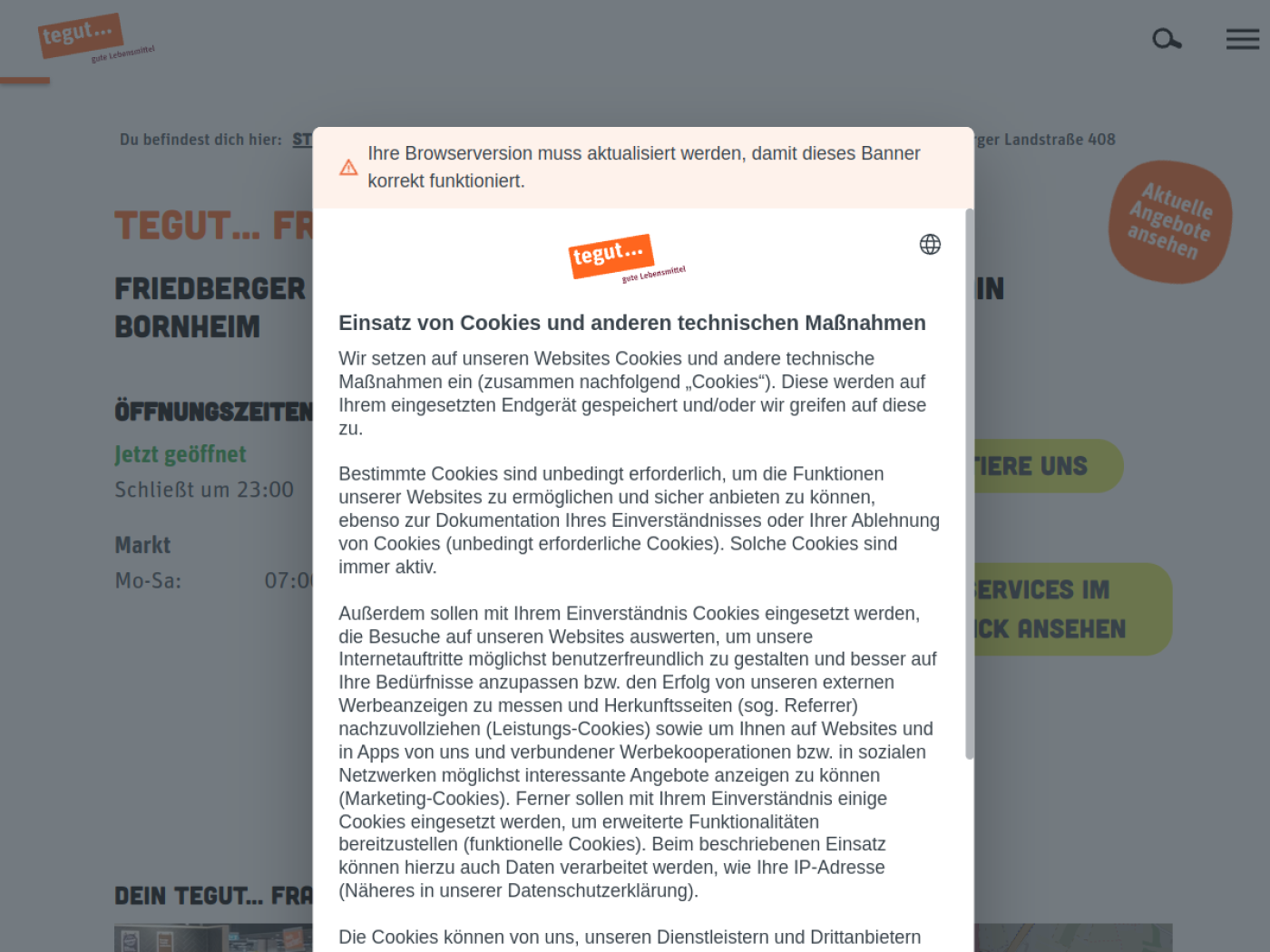 Website-Screenshot von tegut