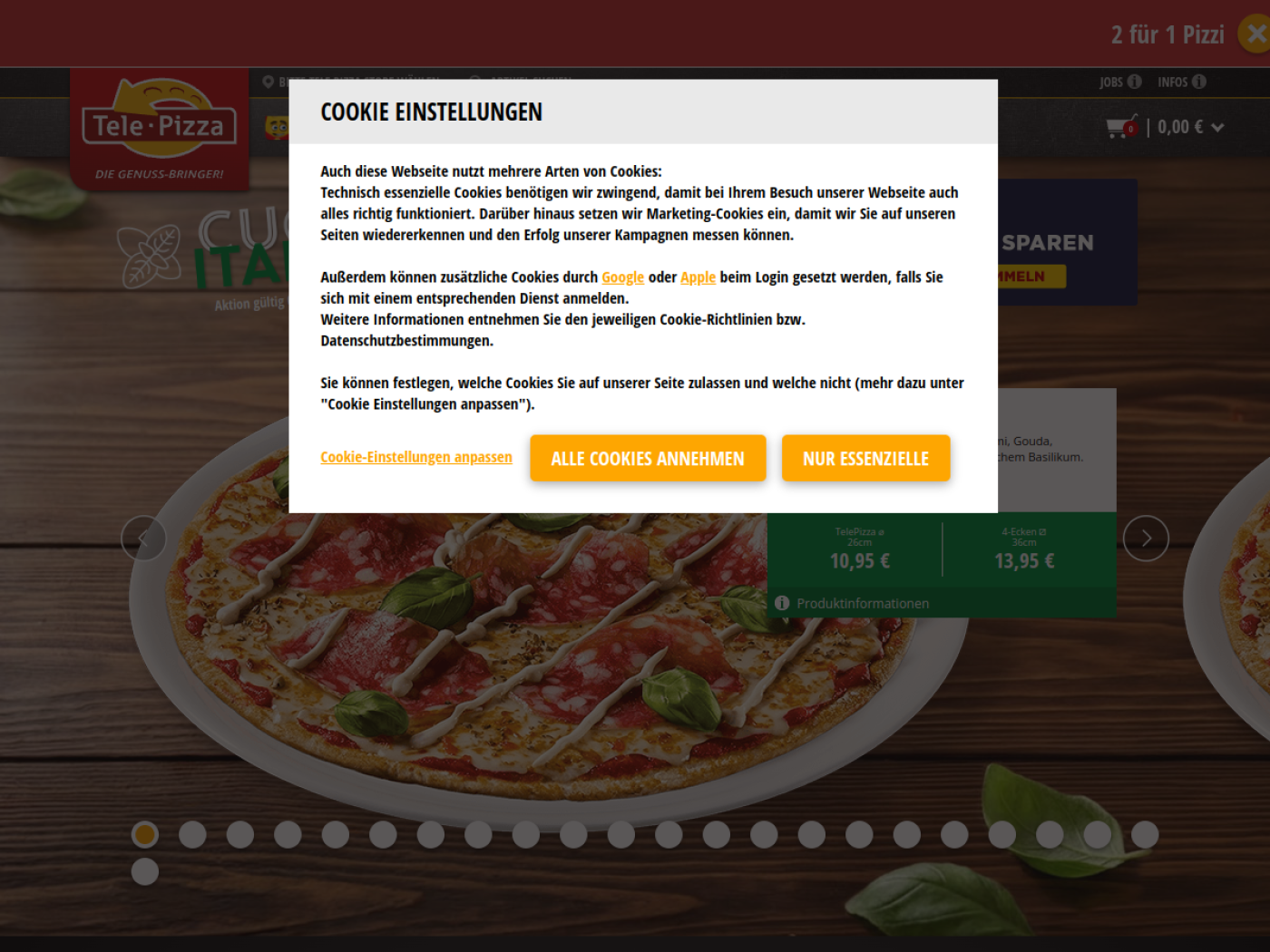 Website-Screenshot von Telepizza