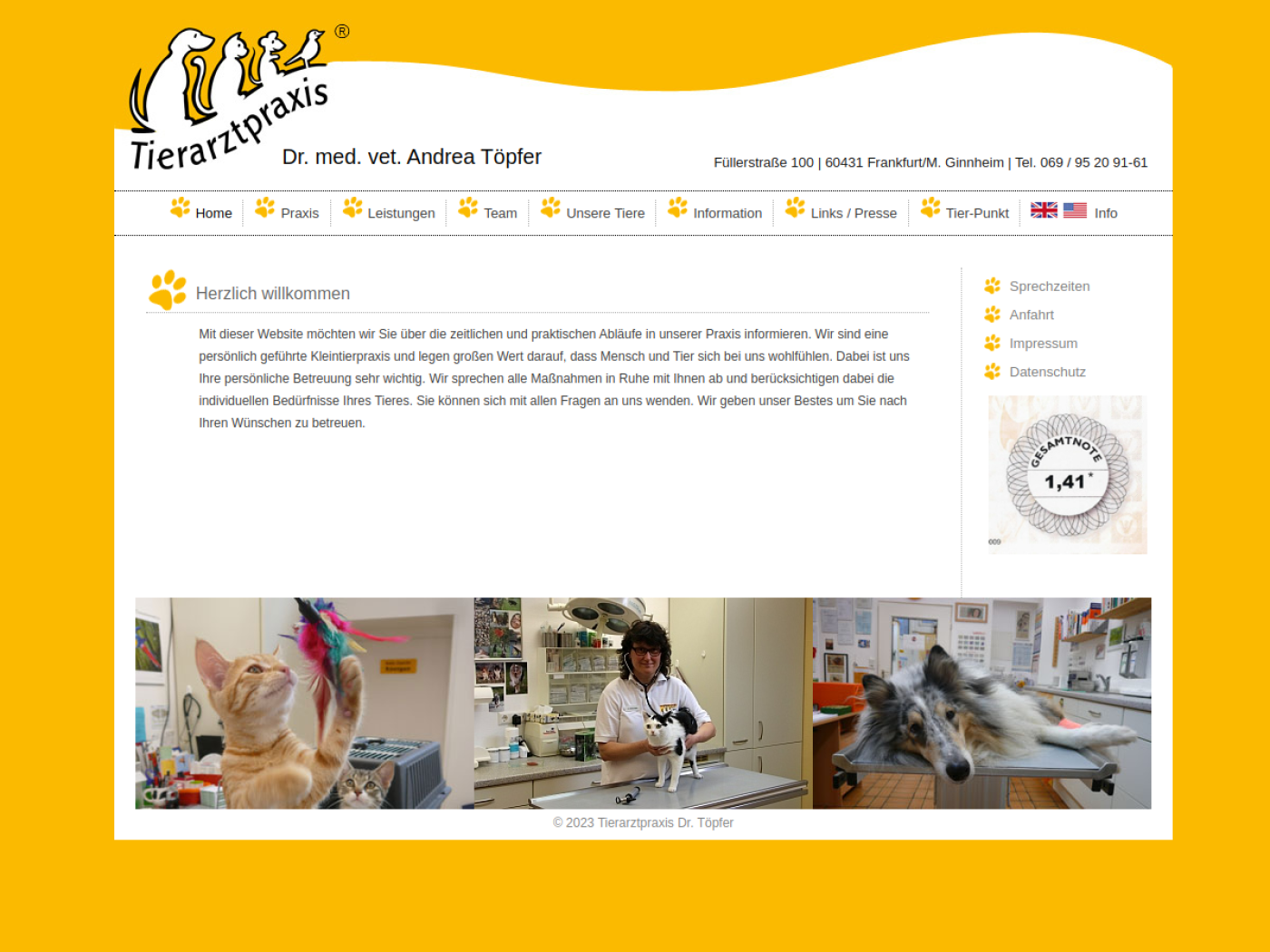 Website-Screenshot von Tierartzpraxis Dr. med. vet. Andrea Töpfer