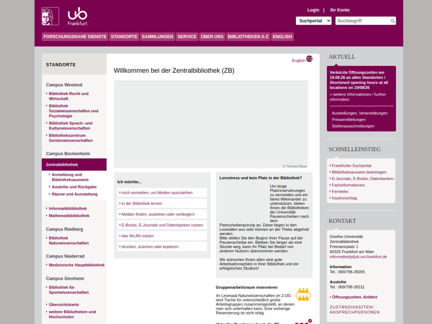 Website-Screenshot von Universitätsbibliothek Johann Christian Senckenberg