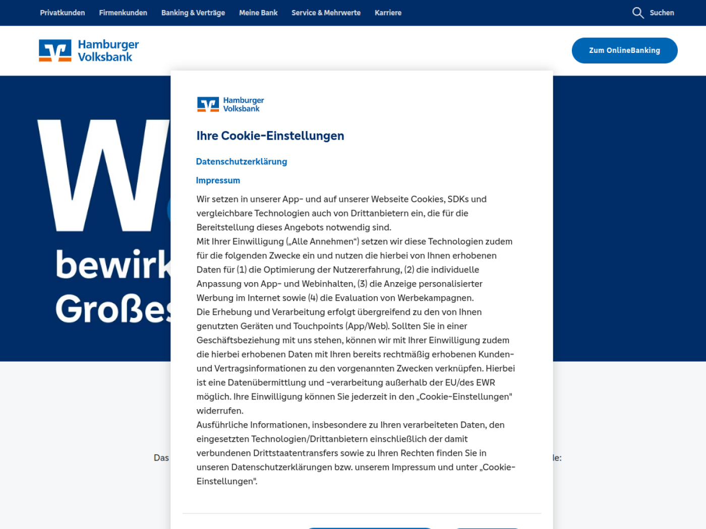 Website-Screenshot von Volksbank