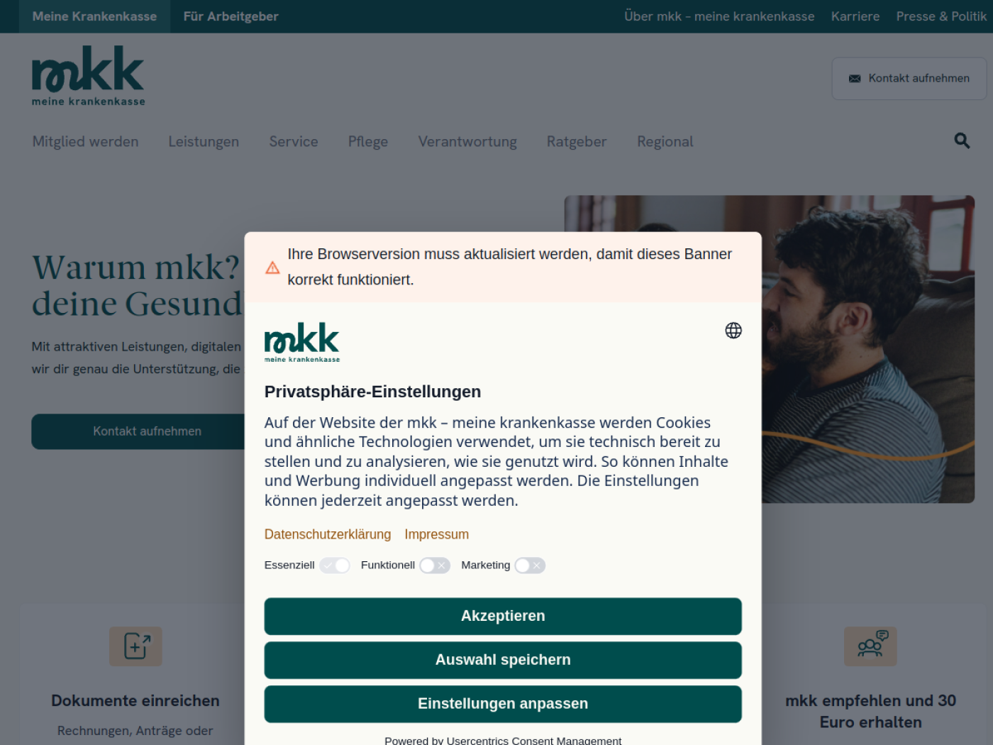 Website-Screenshot von Betriebskrankenkasse Basell Polyolefine GmbH
