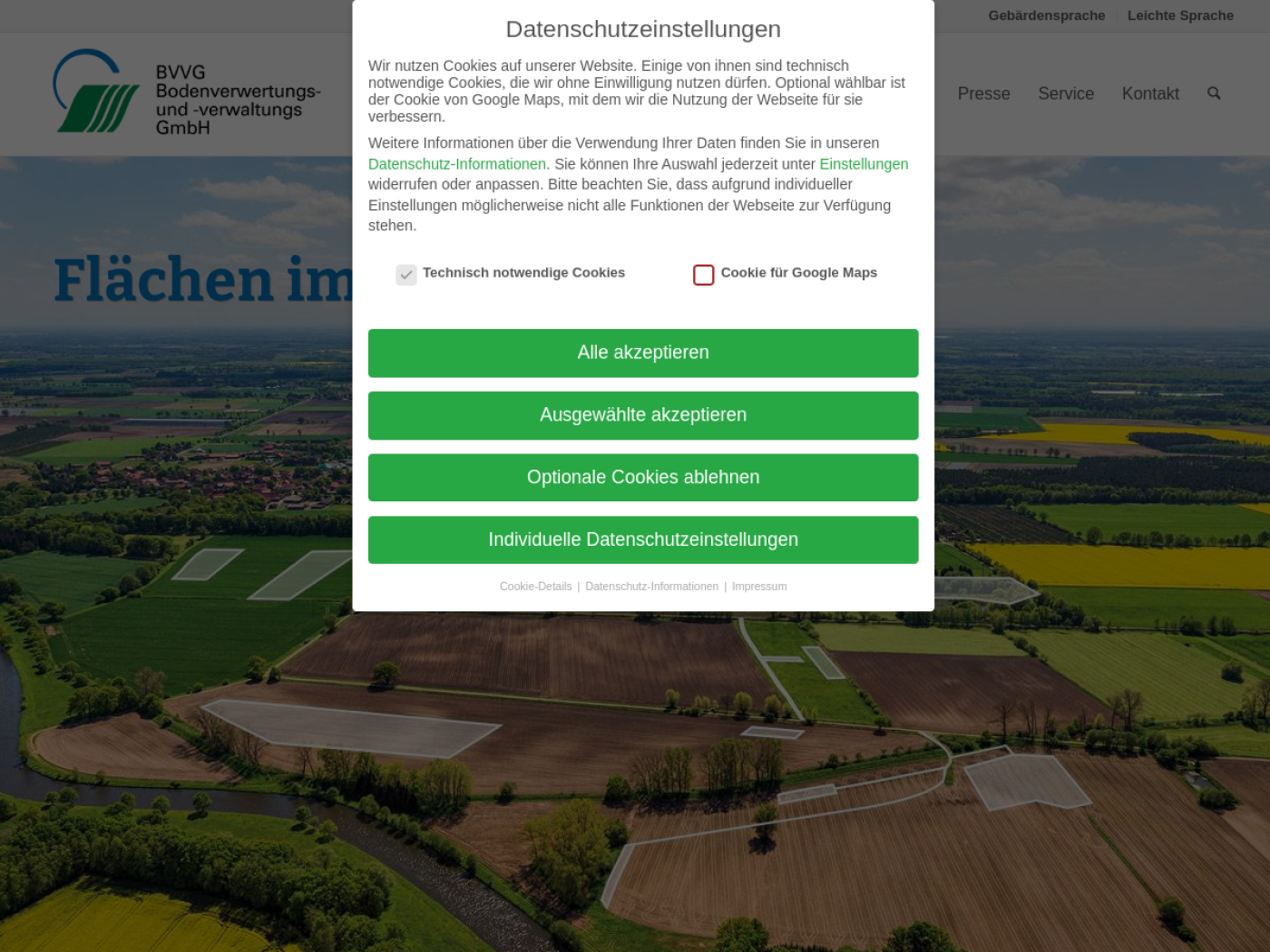 Website-Screenshot von BVVG Bodenverwertungs- und -verwaltungs GmbH