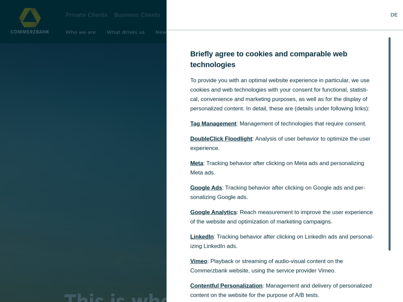 Website-Screenshot von Commerzbank