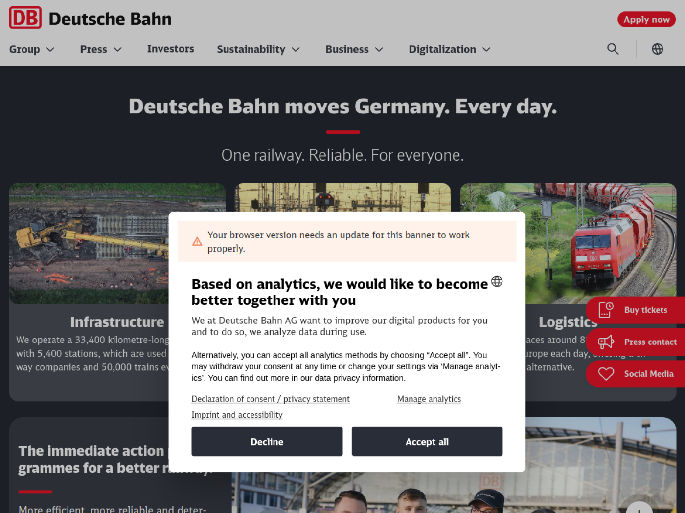 Website-Screenshot von Deutsche Bahn