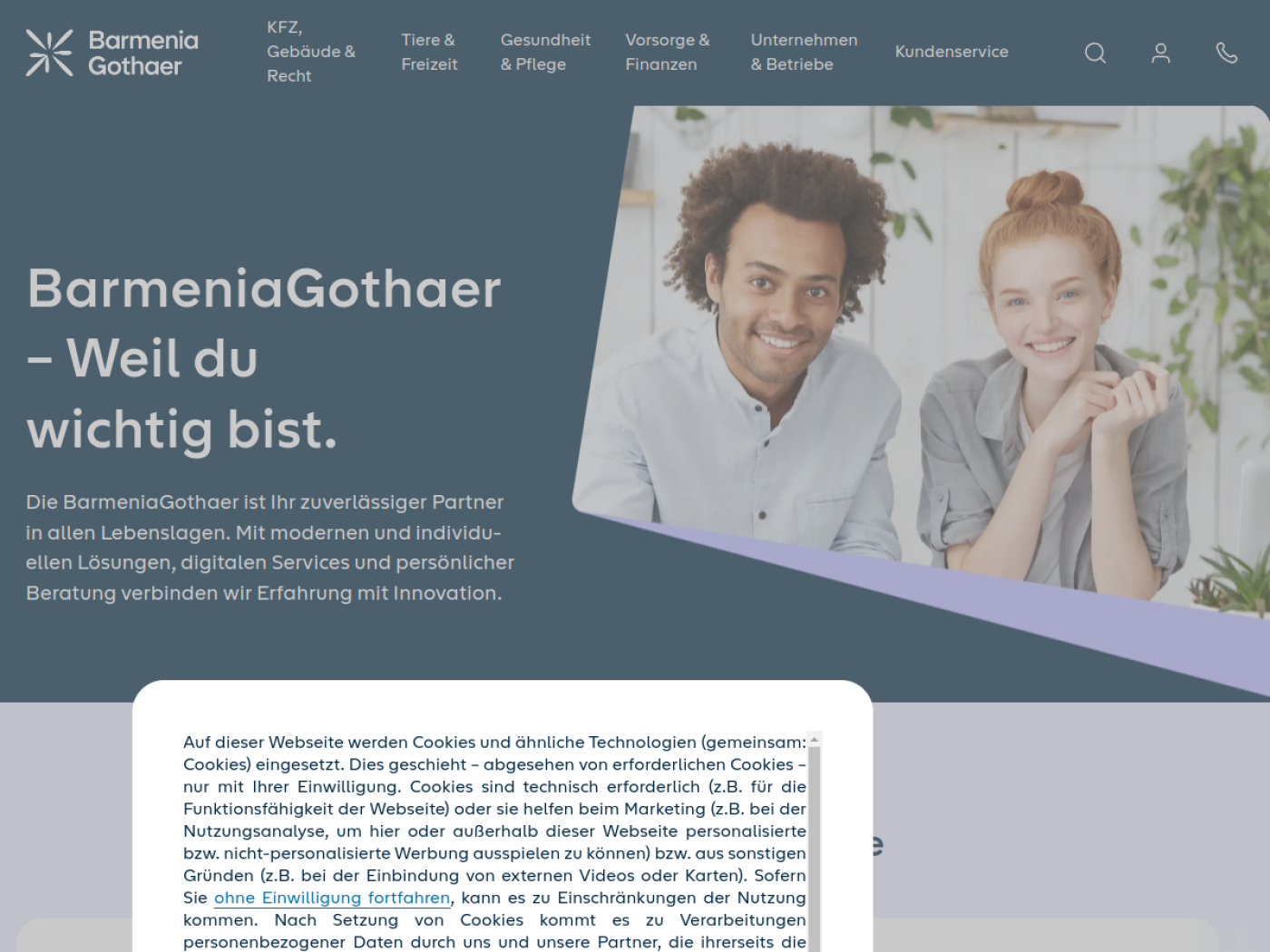 Website-Screenshot von Gothaer Versicherungsbank