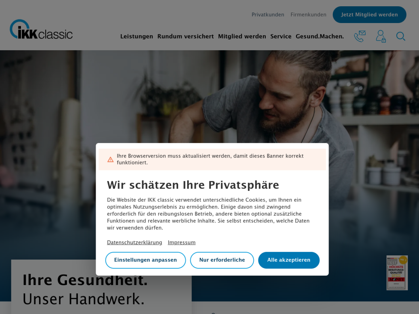 Website-Screenshot von IKK classic
