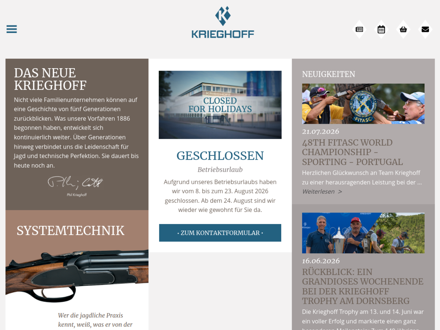 Website-Screenshot von Krieghoff