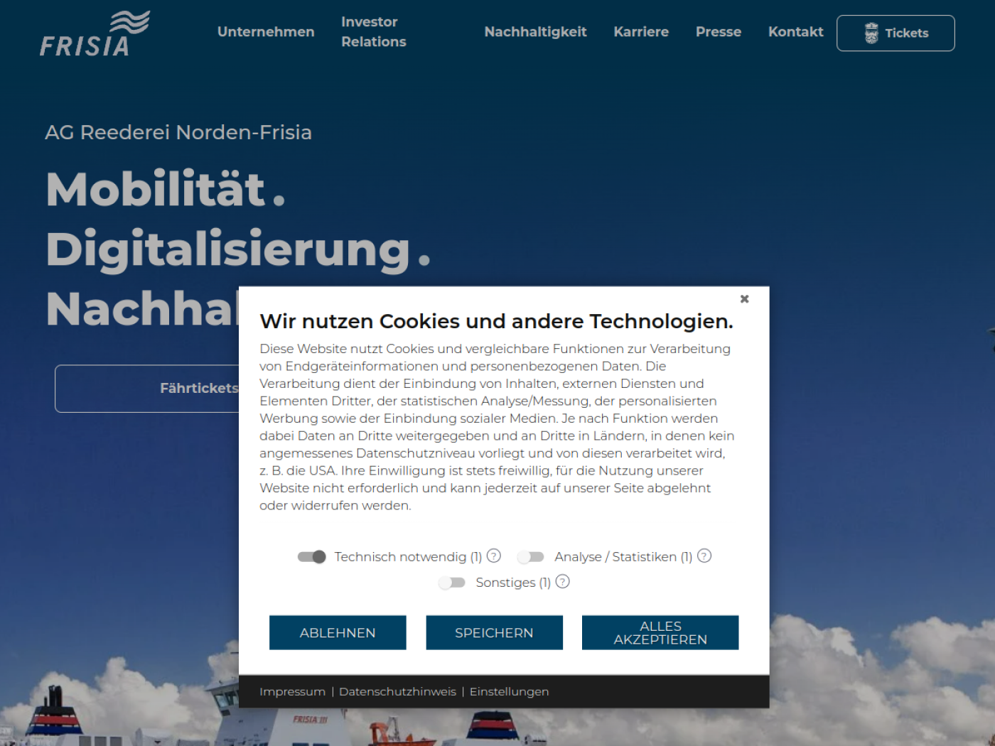 Website-Screenshot von Reederei Norden-Frisia