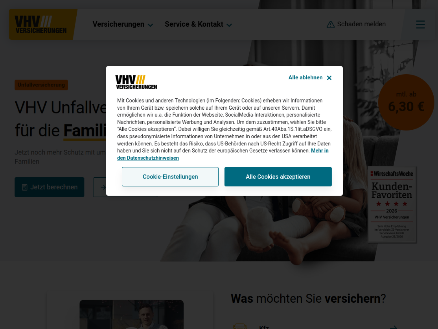 Website-Screenshot von VHV Allgemeine Versicherung