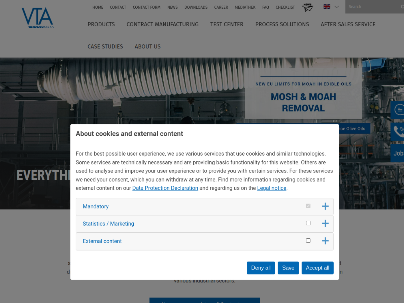 Website-Screenshot von VTA Verfahrenstechnische Anlagen GmbH & Co. KG