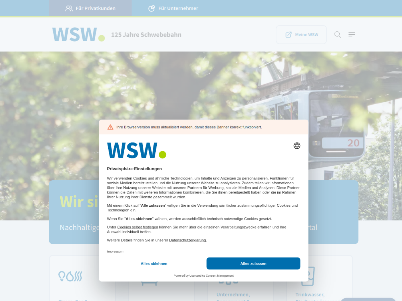 Website-Screenshot von WSW Wuppertaler Stadtwerke